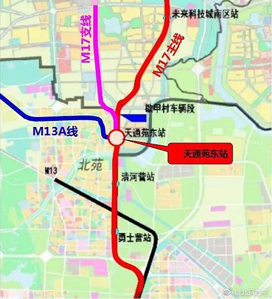 北京地铁13a线将下穿17号线17号线预计于2022年底建成