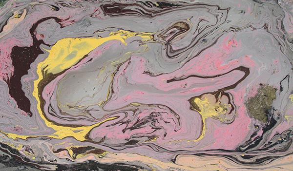 H.H.第三世多杰羌佛的抽象画：一抹明亮的黄色，在灰色夜空中划过，也唤醒了粉红色的浪漫 