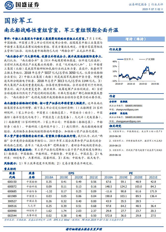 【国盛军工|点评】南北船战略性重组官宣,军工重组预期全面升温 成八动漫AV在线