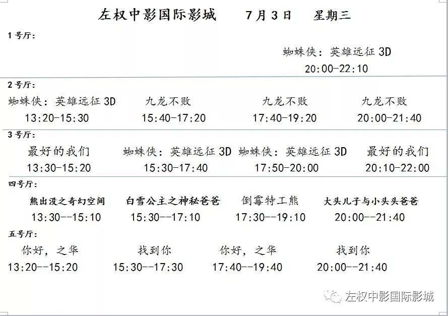 【影讯】7月3日 星期三