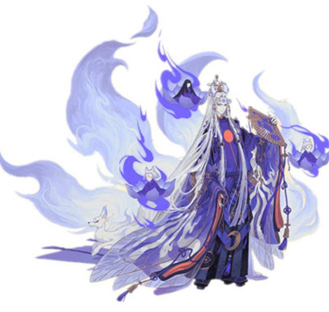 在原画中,能发现玉藻前的身边有3团青莲狐火,上面坐着玉藻前的儿女