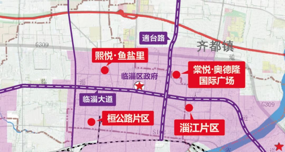 临淄未来商业新中心虽说临淄城区不大,但也被巧妙的用两条路---遄台路