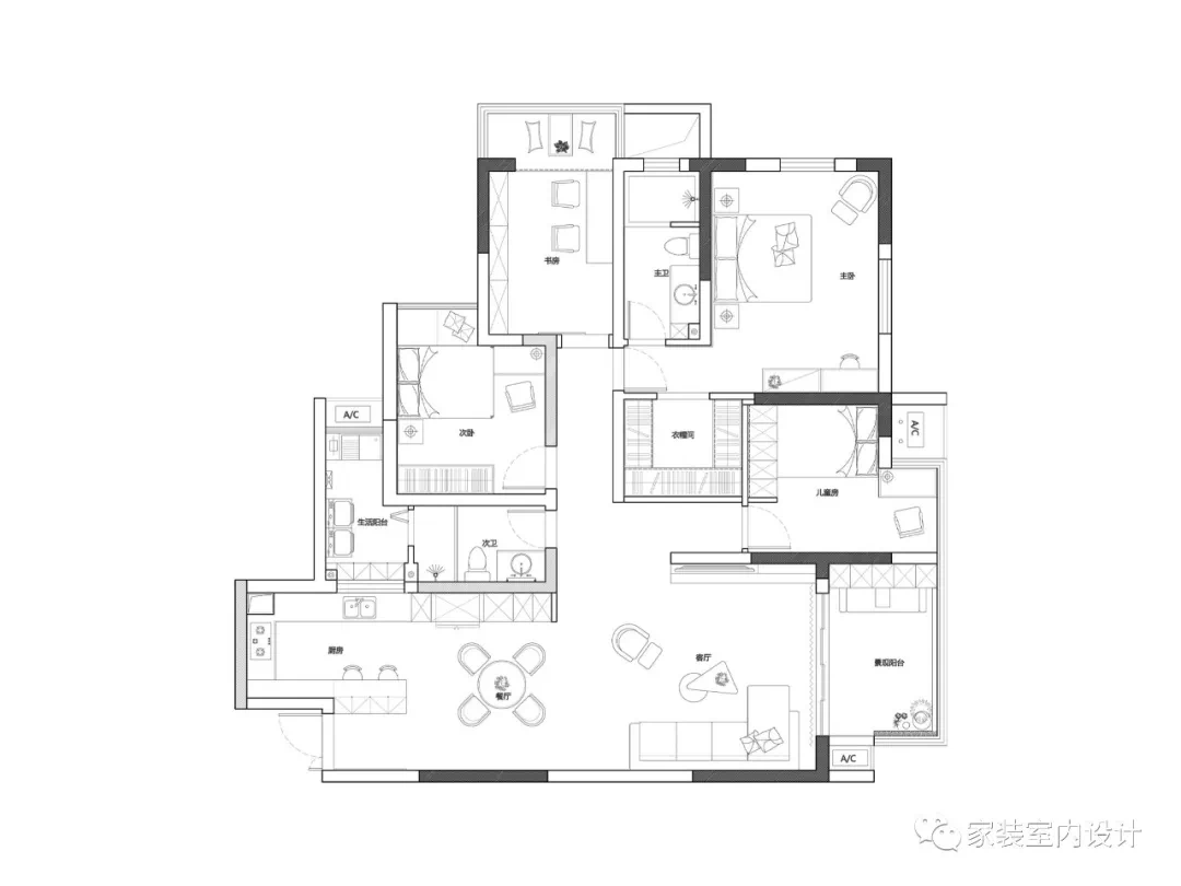 原始户型图 原始户型为四室两厅,空间方正.