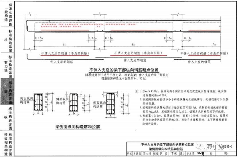 纯悬挑梁及各类梁的悬挑端配筋构造:井字梁配筋构造:注意当设计无具体