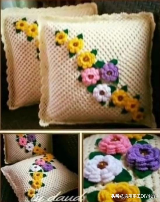 「针织作品」用钩针编织的美美花朵抱枕,给我一个