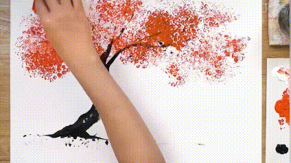 纸巾画树 一边带娃一边直播画画 ins:jayartpainting 也是一幅有趣的