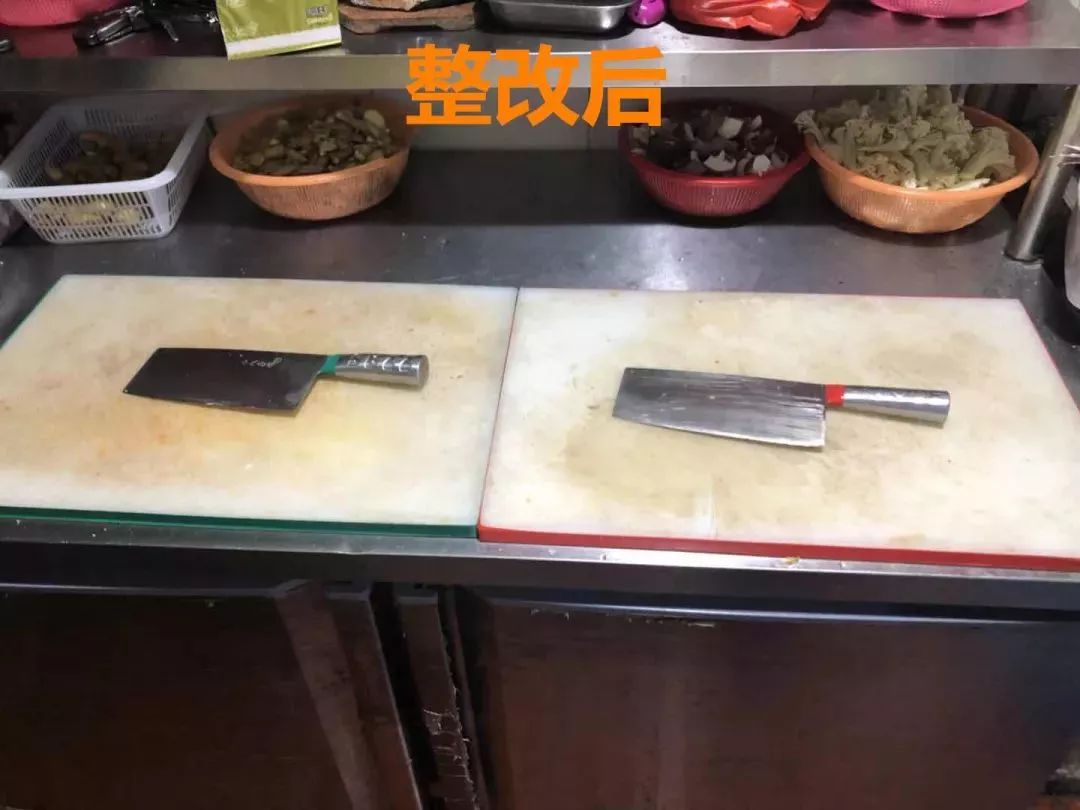 大部分龙虾店已根据要求进行了整改,环境卫生有所改善,刀具,砧板,水池