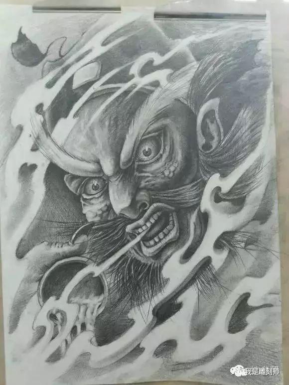 我是雕刻师=纹身电子三十八期:钟馗素描图示素材在表格手稿中怎么雕刻绘制距离图片