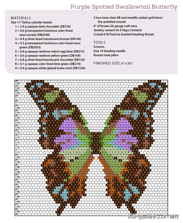 「串珠刺绣」12种迷人的扁平砖刺蝴蝶制作图纸,喜欢的