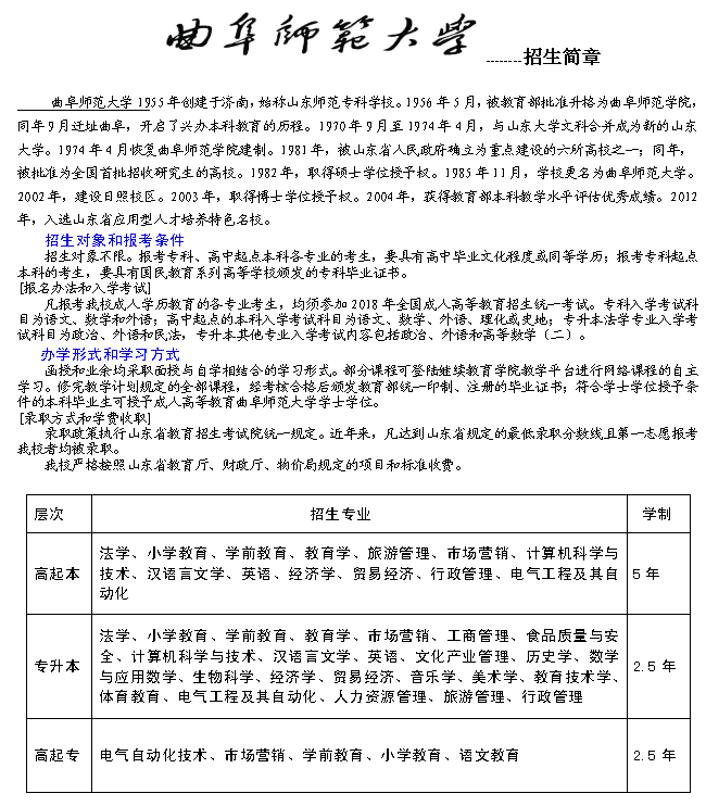 1/ 3 曲阜师范大学成人高考招生简章 山东财经大学成人高考招生简章