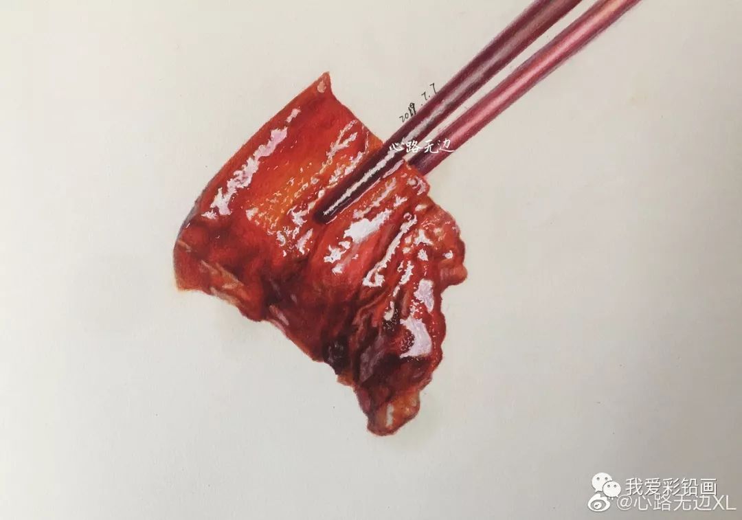 【彩铅画】吃块红烧肉,吃饱才有力气减肥嘛