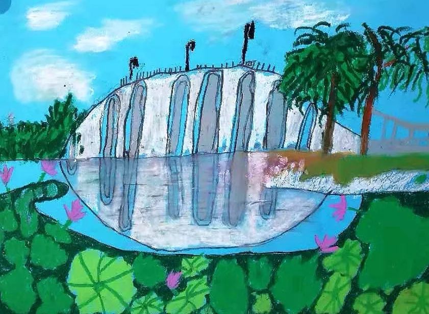 李宗洋 男 7岁 写生儿童画 《镜中南湖》路南区实验小学