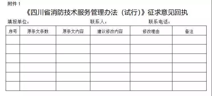 关于征求 四川省消防技术服务管理办法 试行 征求意见稿 修改意见的通知