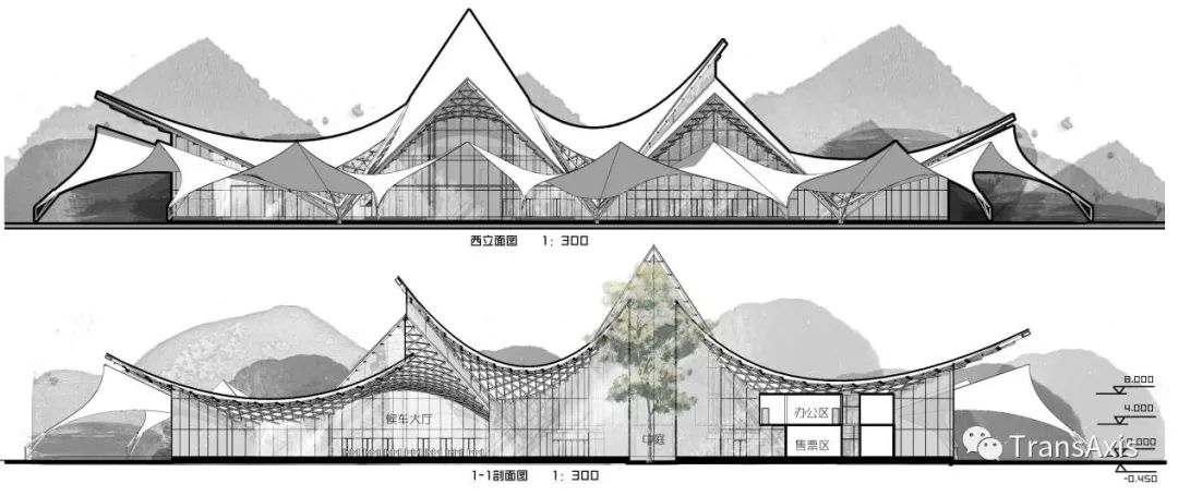 为了让直纹曲面下方的空间更大,我将屋顶整体上移,下