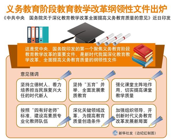 义务教育阶段教育教学改革纲领性文件出炉