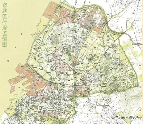 1994年区划调整前台东区和市北区政区图 2012年12月,青岛市根据