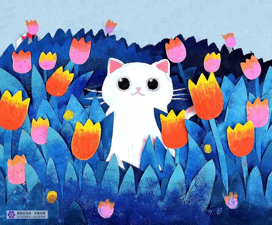 创意儿童画参考课例花丛中的小猫咪
