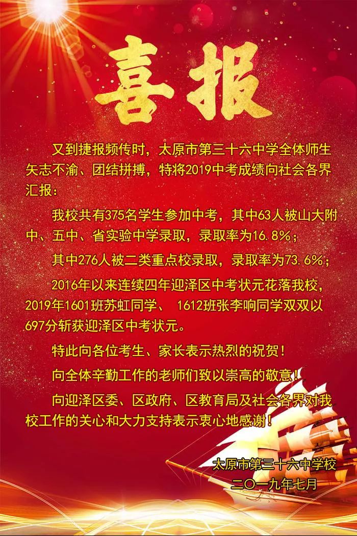 2019中考喜报太原版