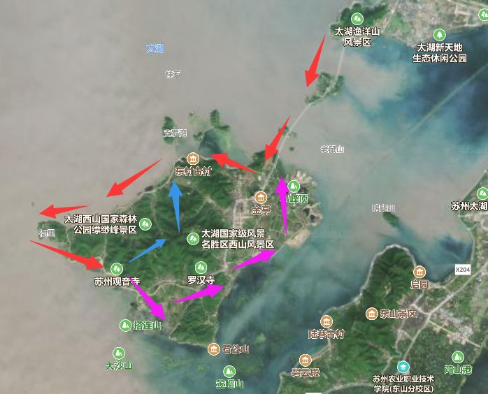 线路二:从渔洋山出发- 西山岛,走东边线路- 金庭- 林屋洞- 明月湾古村