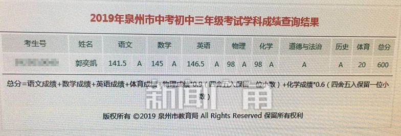 刚刚,2019年泉州中考成绩出炉!最高分是他,这个学校的! 钱柜777唯一官网