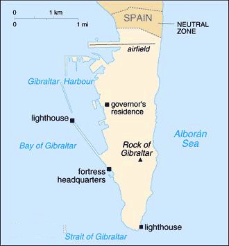 直布罗陀是14个英国海外领地之一,也是最小的一个,直布罗陀面积约为6.