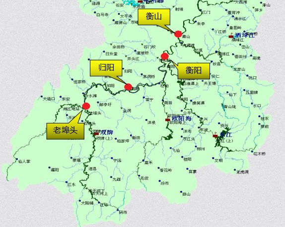 (发布时间 2019-07-13 12:50) 湘江河段预报超警站点位置示意图 洞庭