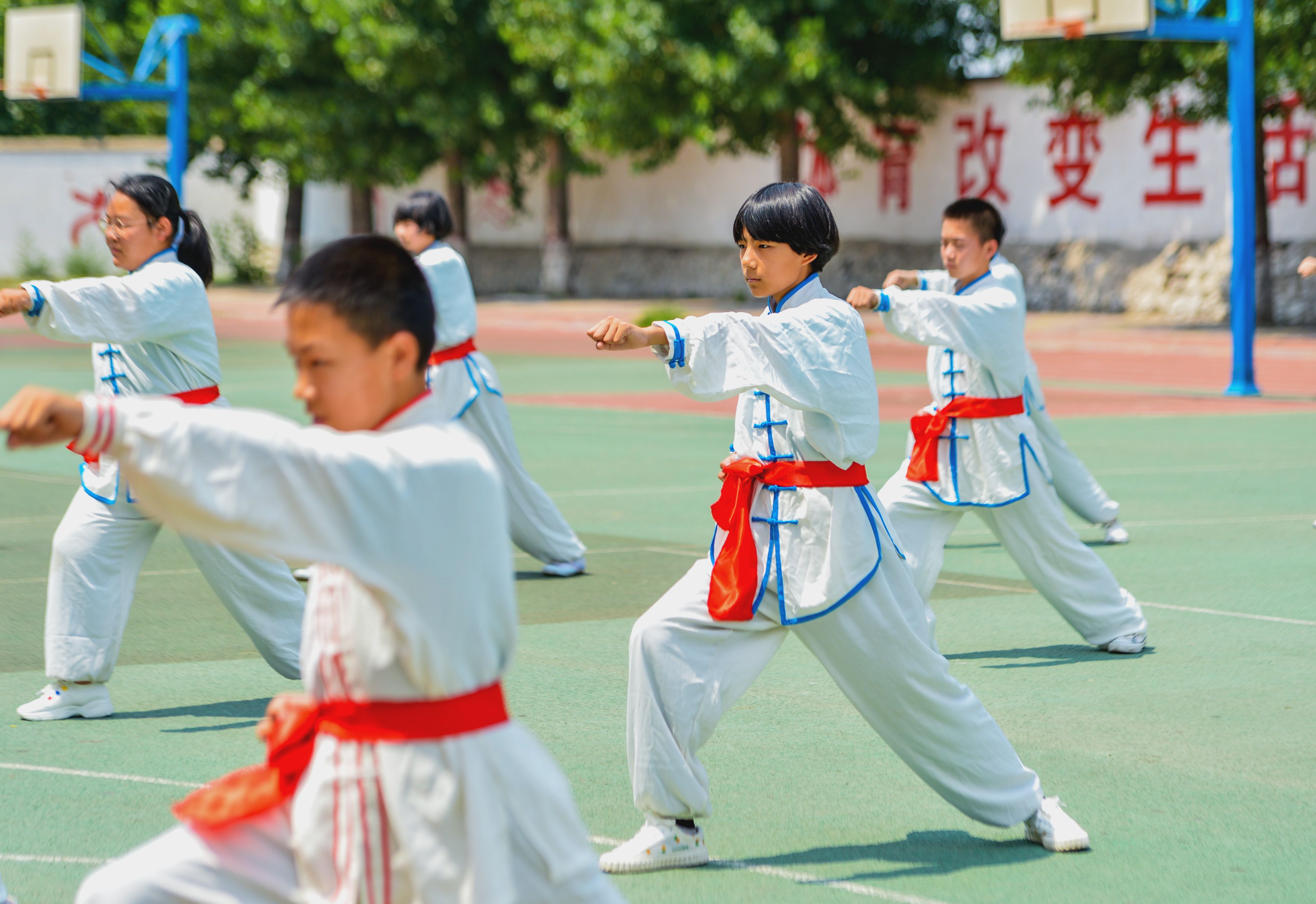 新华社照片,邯郸(河北),2019年7月13日 7月13日,学生们在练习拳法.