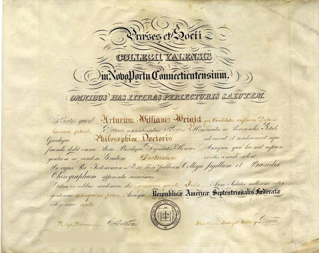 1861年耶鲁大学颁发的博士学位证书英国人总是跟欧洲大陆唱反调，在德国设