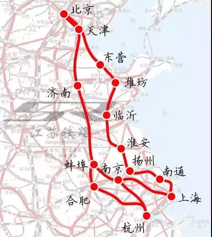 京沪高铁二线经过泰州转入北沿江高铁附路线图