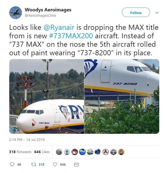什么操作?波音737MAX被强行改名:机头刷成8200 ibet国际平台注册