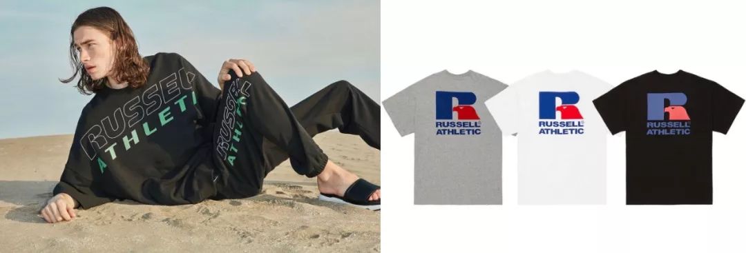 双方品牌联名的皆是美国经典运动品牌 russell athletic.