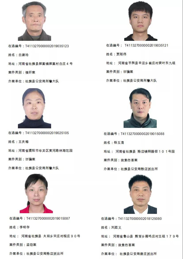 社旗县公安局发布通缉令公开通缉44名在逃人员