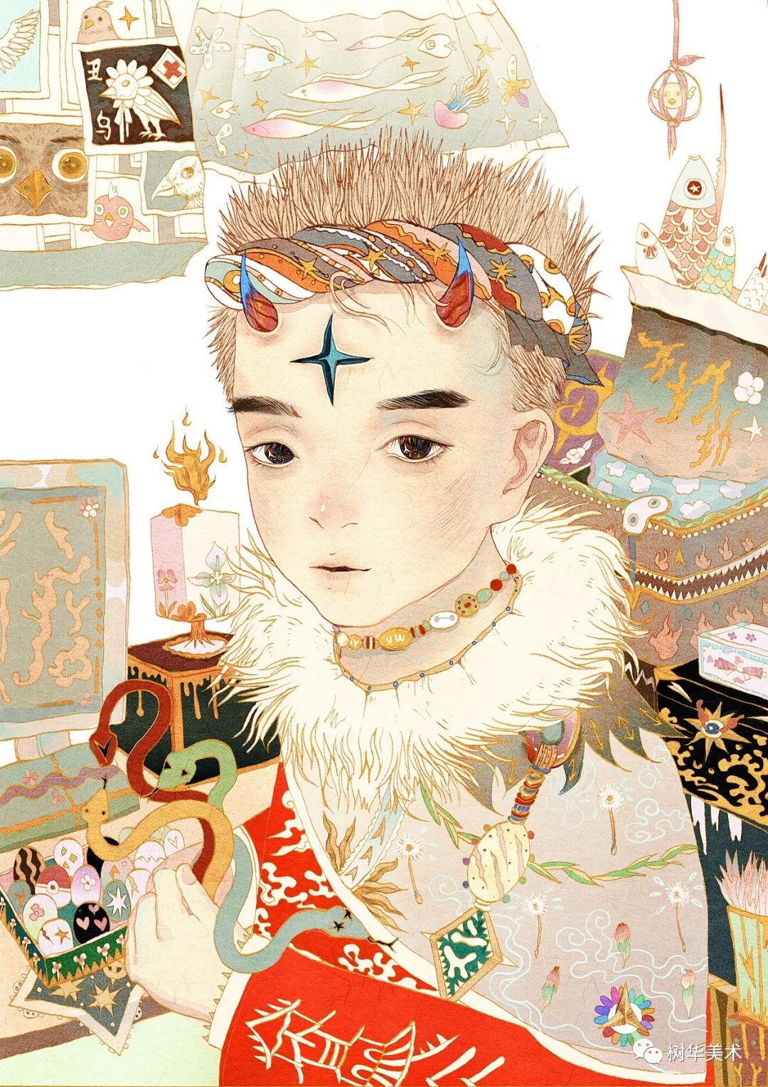 无限脑洞配上神仙色彩,他的插画妖艳又诡异
