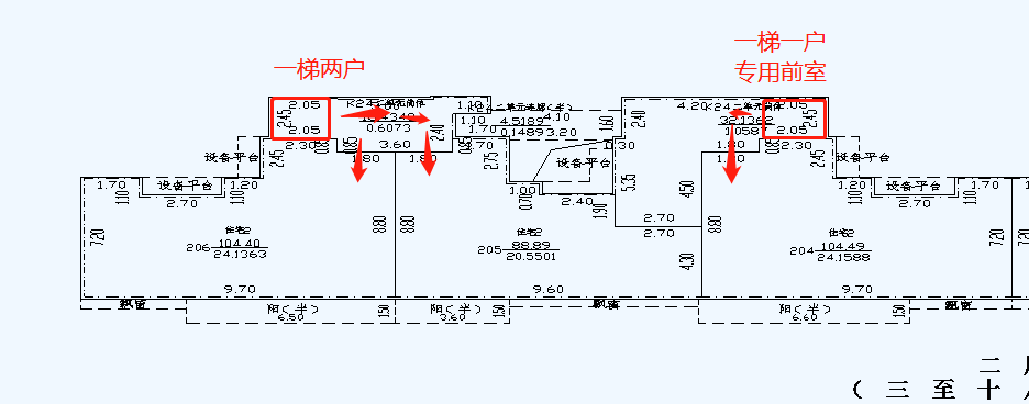 ▼ 8幢100方分层分户平面图(局部).