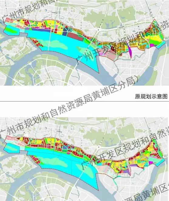 鱼珠以东,黄埔大桥以西,删去了大量二类和三类工业用地规划,被规划为