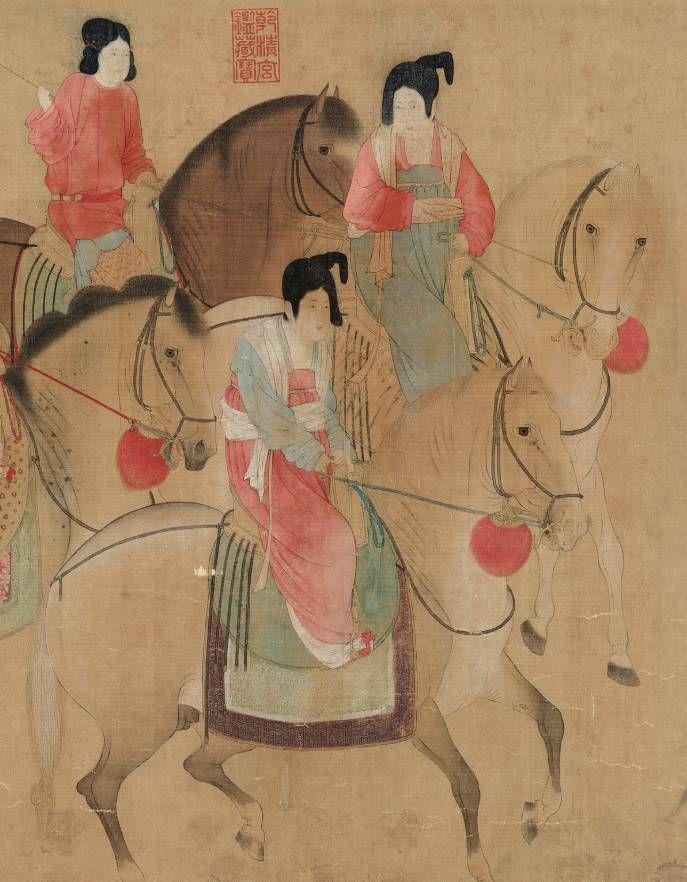 宋徽宗摹本，唐张萱《虢国夫人游春图》赏析，现藏辽宁省博物馆_搜狐网