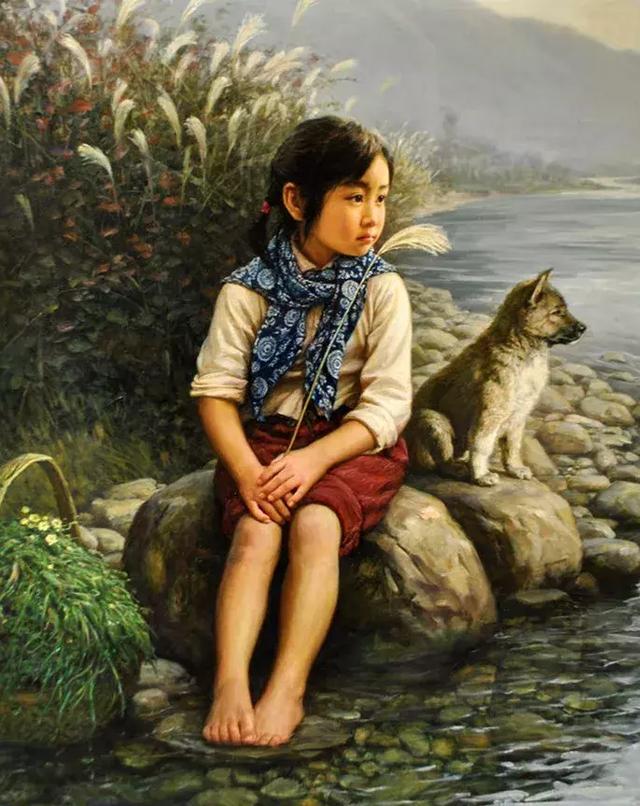 拔刺儿,没有穿鞋,脚被磨破了本篇油画是画家李自健的作品,他以自己的