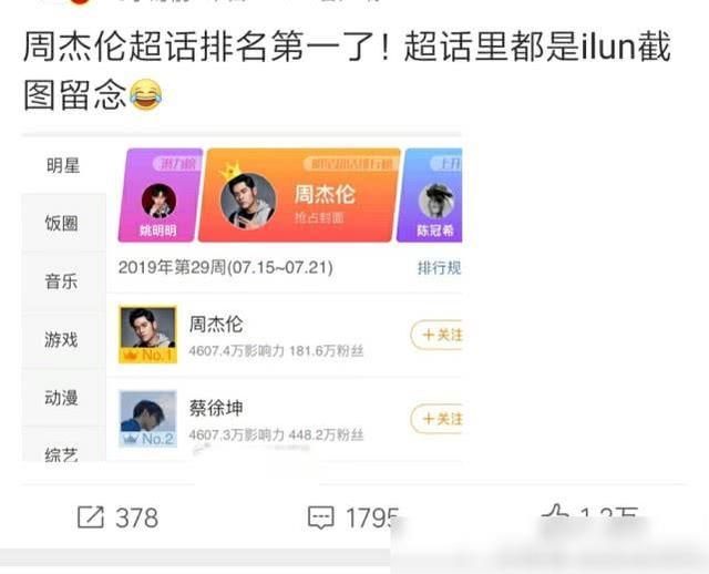 周杰伦超话升第一,粉丝被迫营业吊打蔡徐坤,惹蔡徐坤粉丝不满
