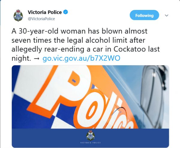 victoria police在twitter上发文称,昨天晚上,在cockatoo,一名30岁的