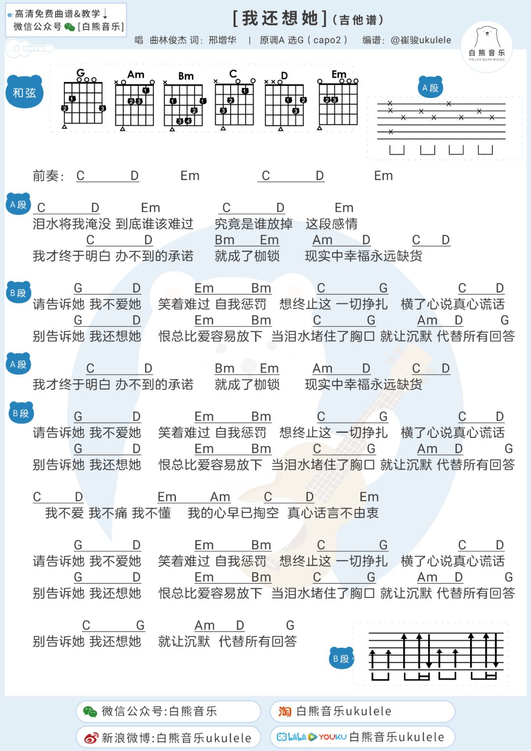 我想尤克里里简谱_求 我好想你 尤克里里谱,拜托了