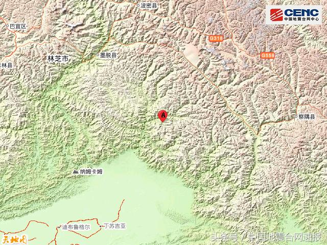 林芝市察隅县附近发生4.3级左右地震