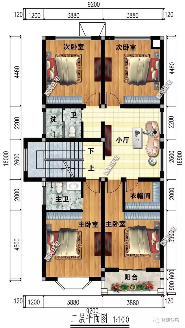 长16米宽8米户型图,长16米宽8米户型图一层 9.2×16米农村别墅,带飘窗的小面宽户型,南北通透极舒适