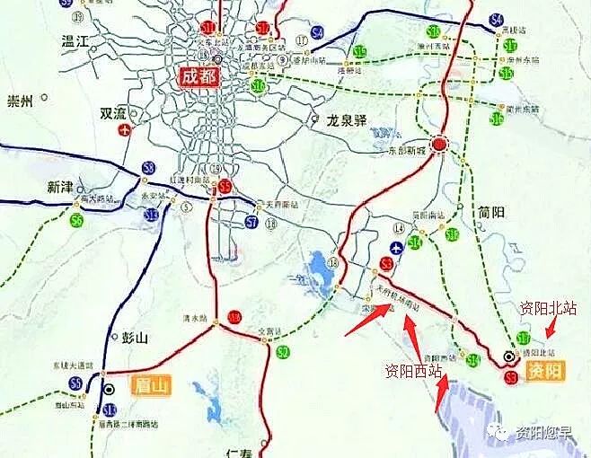 条远景规划铁路,一条东部新城—资阳北站,另一条由简阳南站—资阳西站