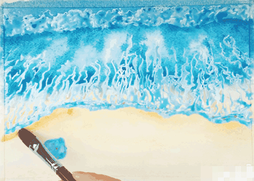 【樱头条】大暑别怕,教你用水彩画夏日的海,凉快_海浪