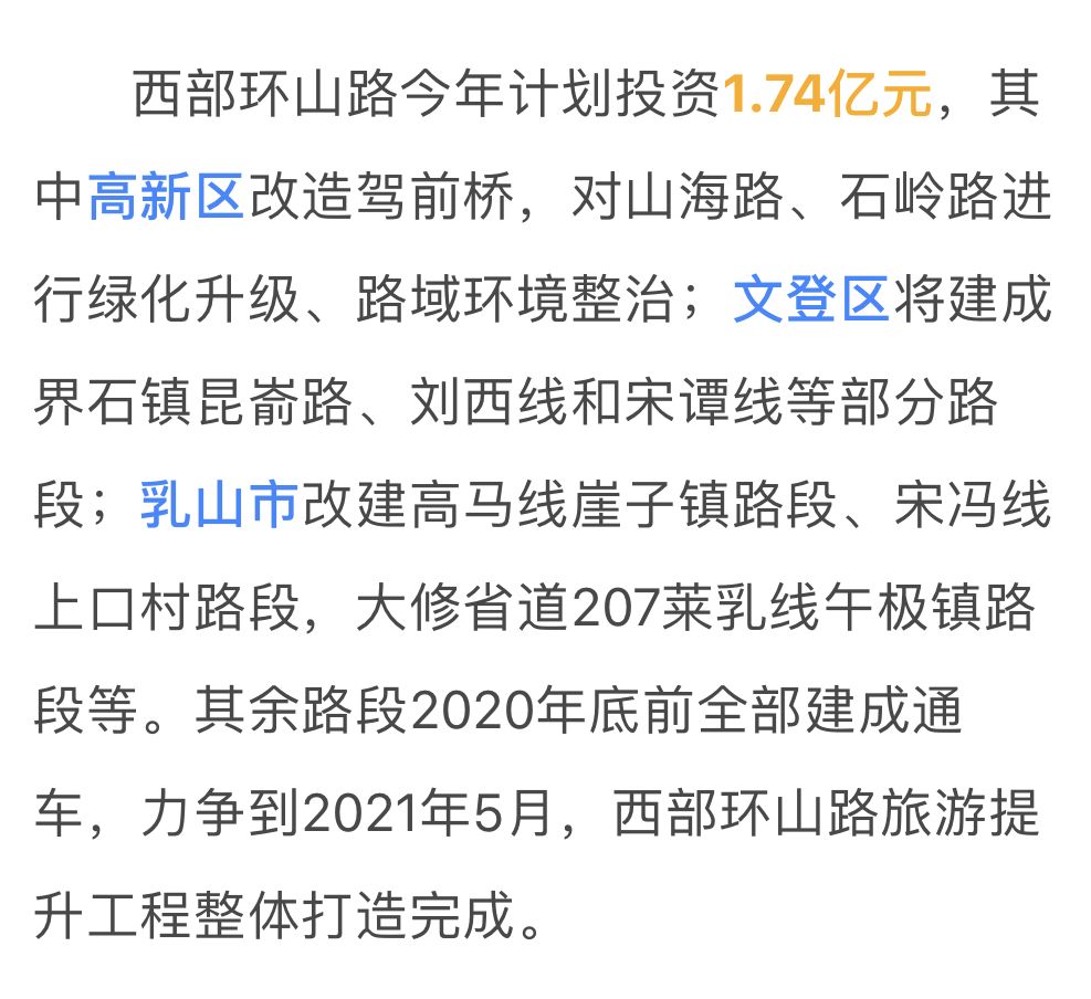 威海西部环山路要来了!力争明年底打通!