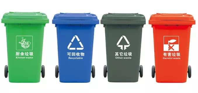 西安的垃圾分类名称是:有害垃圾,厨余垃圾,可回收物和其他垃圾,其对应