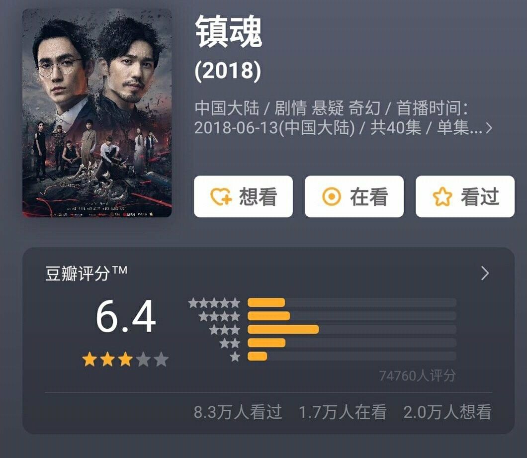 豆瓣评分非常明显地展示出了两者的评分差《镇魂》在6.