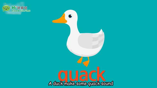 发出的声音出嘎嘎声是"quack"镜头拉大,对准小白鸭duck发出的声音出