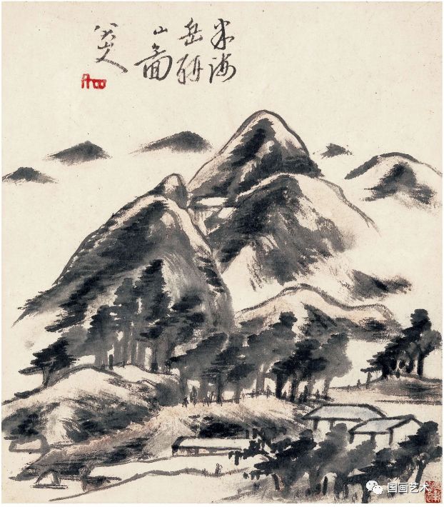 八大山人 水墨畫 残山剩水，枯笔淡墨：八大山人山水册页欣赏_画面