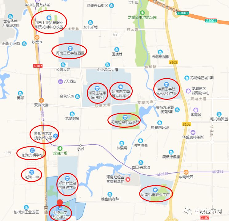 因为在目前的南龙湖教育中,虽然这里是郑州的南大学城,但聚集的大学多